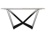 Nuvor Dining Table with Rectangular Sintered Stone/Glass Tabletop and Black Steel Legs Sintered Stone 55 Inches Wide White Grey Dining Table Leisuremod