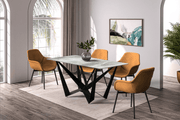 Nuvor Dining Table with Rectangular Sintered Stone/Glass Tabletop and Black Steel Legs Sintered Stone 55 Inches Wide Light Grey Dining Table Leisuremod