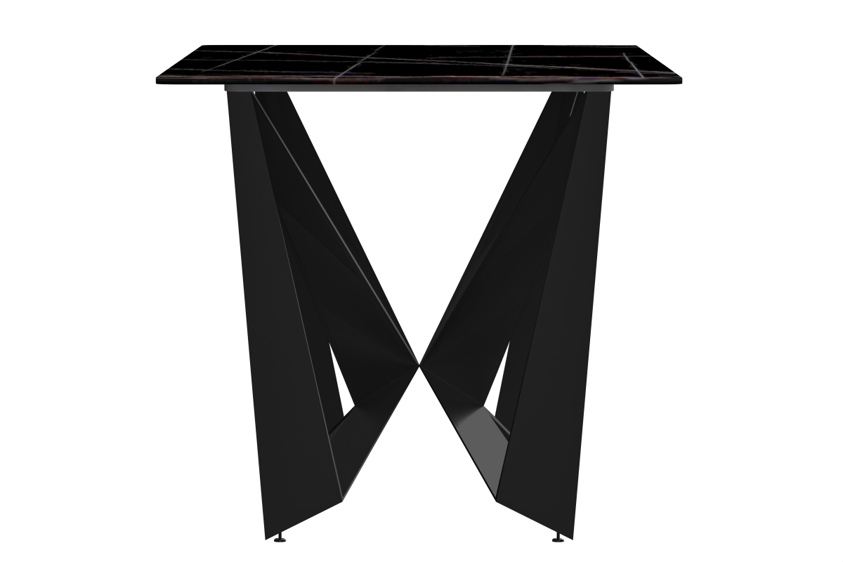Nuvor Dining Table with Rectangular Sintered Stone/Glass Tabletop and Black Steel Legs Sintered Stone 55 Inches Wide Black and Gold Dining Table Leisuremod