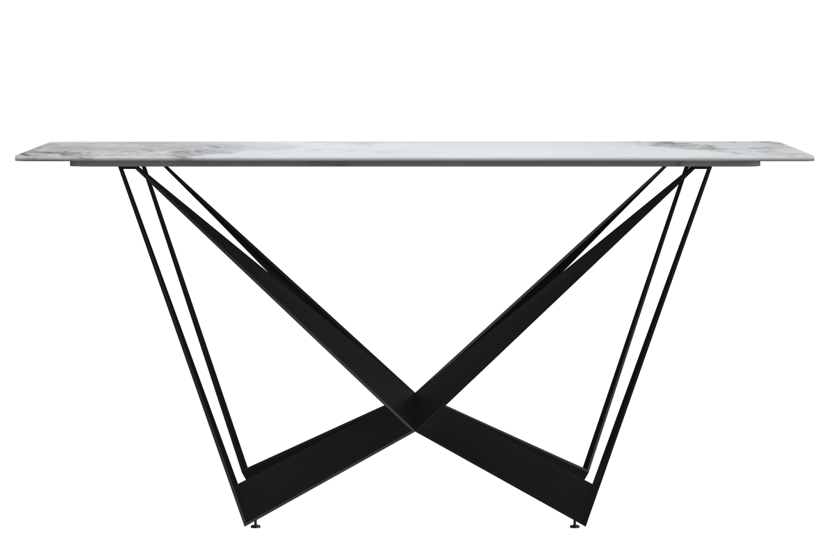 Nuvor Dining Table with Rectangular Sintered Stone/Glass Tabletop and Black Steel Legs Sintered Stone 55 Inches Wide Light Grey Dining Table Leisuremod