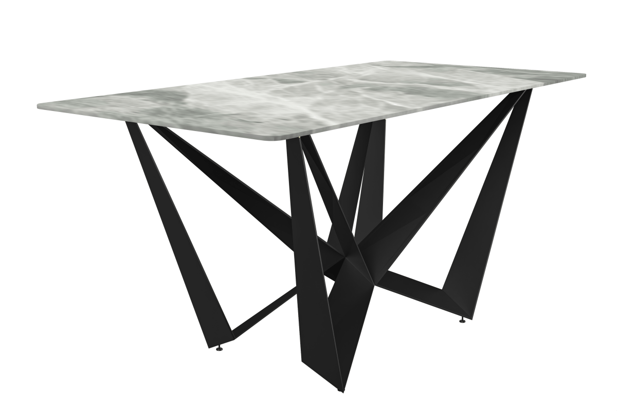 Nuvor Dining Table with Rectangular Sintered Stone/Glass Tabletop and Black Steel Legs Sintered Stone 62 Inches Wide Deep Grey Dining Table Leisuremod
