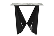 Nuvor Dining Table with Rectangular Sintered Stone/Glass Tabletop and Black Steel Legs Sintered Stone 55 Inches Wide Light Grey Dining Table Leisuremod