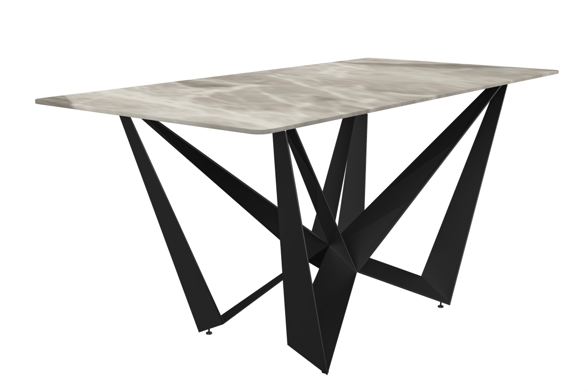 Nuvor Dining Table with Rectangular Sintered Stone/Glass Tabletop and Black Steel Legs Sintered Stone 62 Inches Wide Deep Grey Dining Table Leisuremod