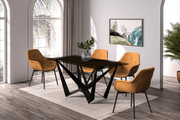 Nuvor Dining Table with Rectangular Sintered Stone/Glass Tabletop and Black Steel Legs Dining Table Leisuremod