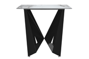 Nuvor Dining Table with Rectangular Sintered Stone/Glass Tabletop and Black Steel Legs Sintered Stone 55 Inches Wide Light Grey Dining Table Leisuremod