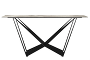Nuvor Dining Table with Rectangular Sintered Stone/Glass Tabletop and Black Steel Legs Sintered Stone 62 Inches Wide Deep Grey Dining Table Leisuremod