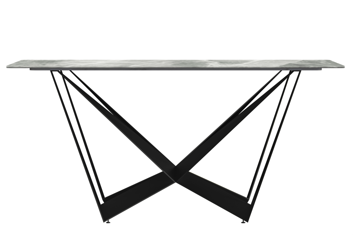 Nuvor Dining Table with Rectangular Sintered Stone/Glass Tabletop and Black Steel Legs Sintered Stone 55 Inches Wide Light Grey Dining Table Leisuremod