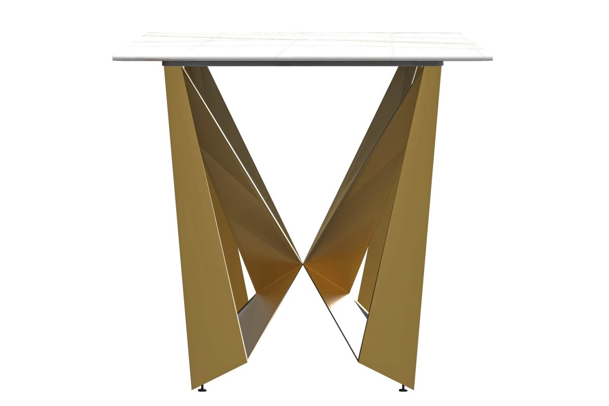 Nuvor Dining Table with Rectangular Sintered Stone/Glass Tabletop and Gold Steel Legs Sintered Stone 62 Inches Wide Deep Grey Dining Table Leisuremod