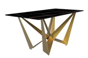 Nuvor Dining Table with Rectangular Sintered Stone/Glass Tabletop and Gold Steel Legs Sintered Stone 62 Inches Wide Deep Grey Dining Table Leisuremod