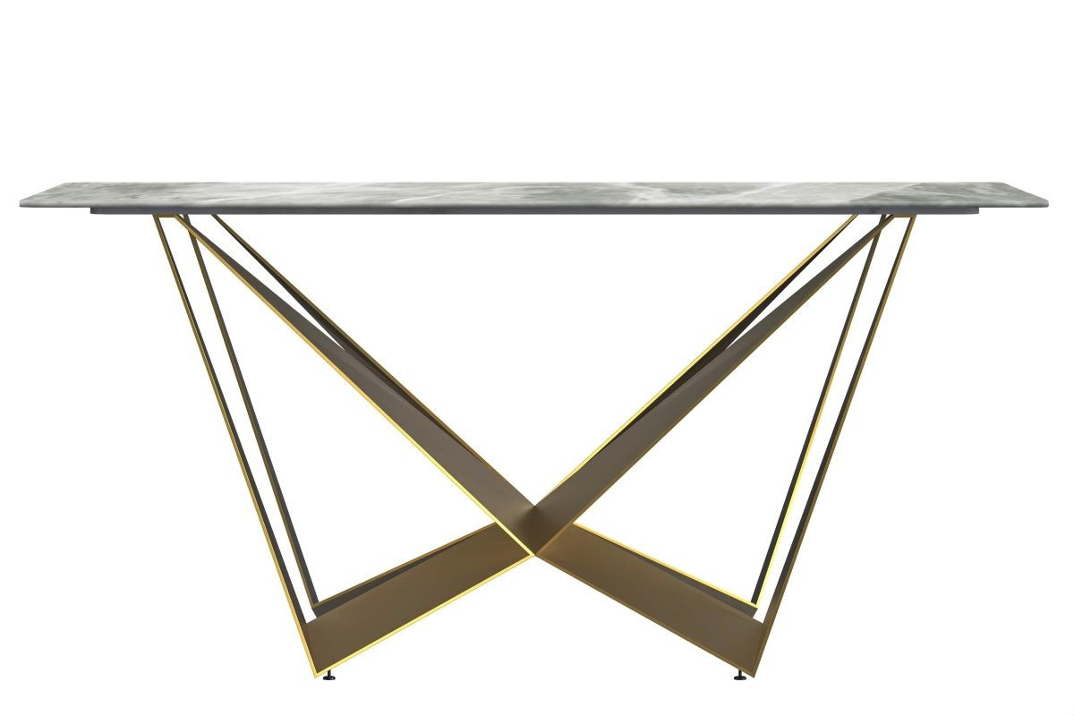 Nuvor Dining Table with Rectangular Sintered Stone/Glass Tabletop and Gold Steel Legs Sintered Stone 62 Inches Wide Deep Grey Dining Table Leisuremod