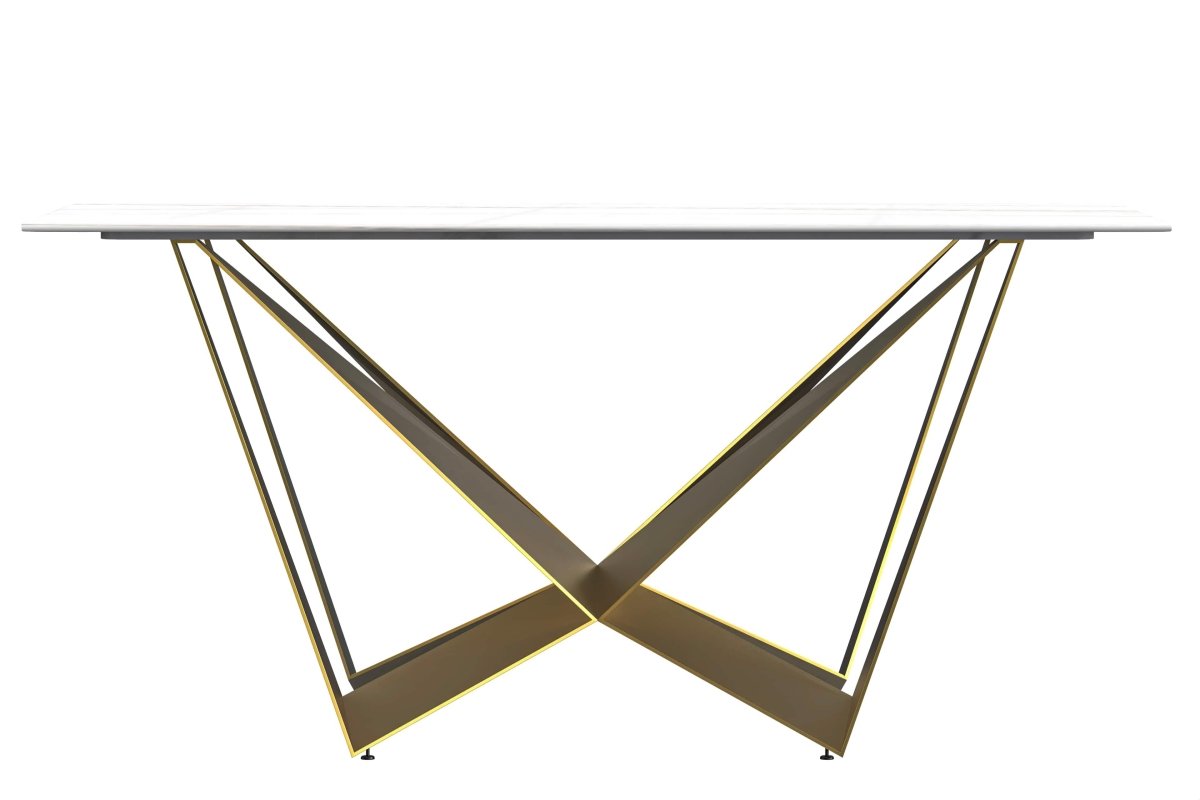 Nuvor Dining Table with Rectangular Sintered Stone/Glass Tabletop and Gold Steel Legs Sintered Stone 62 Inches Wide Deep Grey Dining Table Leisuremod