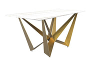 Nuvor Dining Table with Rectangular Sintered Stone/Glass Tabletop and Gold Steel Legs Sintered Stone 62 Inches Wide Deep Grey Dining Table Leisuremod
