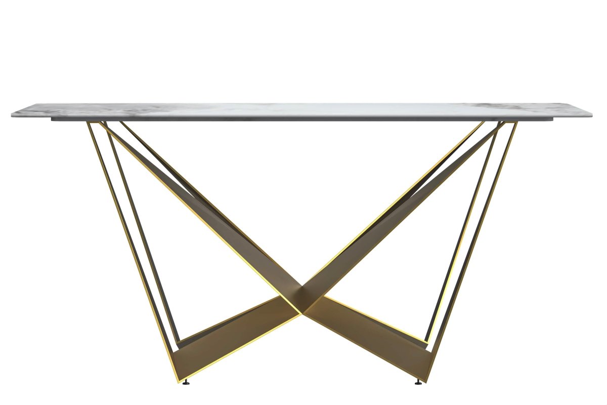 Nuvor Dining Table with Rectangular Sintered Stone/Glass Tabletop and Gold Steel Legs Sintered Stone 62 Inches Wide Deep Grey Dining Table Leisuremod