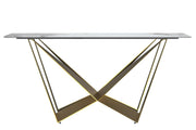 Nuvor Dining Table with Rectangular Sintered Stone/Glass Tabletop and Gold Steel Legs Sintered Stone 62 Inches Wide Deep Grey Dining Table Leisuremod