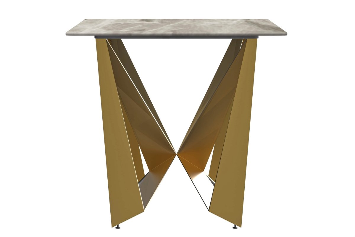 Nuvor Dining Table with Rectangular Sintered Stone/Glass Tabletop and Gold Steel Legs Sintered Stone 62 Inches Wide Deep Grey Dining Table Leisuremod