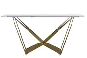 Nuvor Dining Table with Rectangular Sintered Stone/Glass Tabletop and Gold Steel Legs Sintered Stone 62 Inches Wide Deep Grey Dining Table Leisuremod
