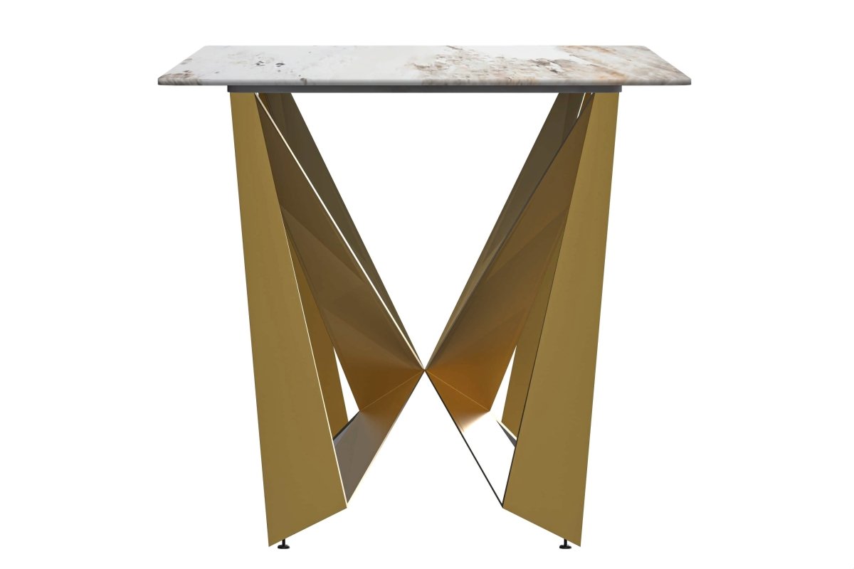 Nuvor Dining Table with Rectangular Sintered Stone/Glass Tabletop and Gold Steel Legs Sintered Stone 55 Inches Wide Light Grey Dining Table Leisuremod