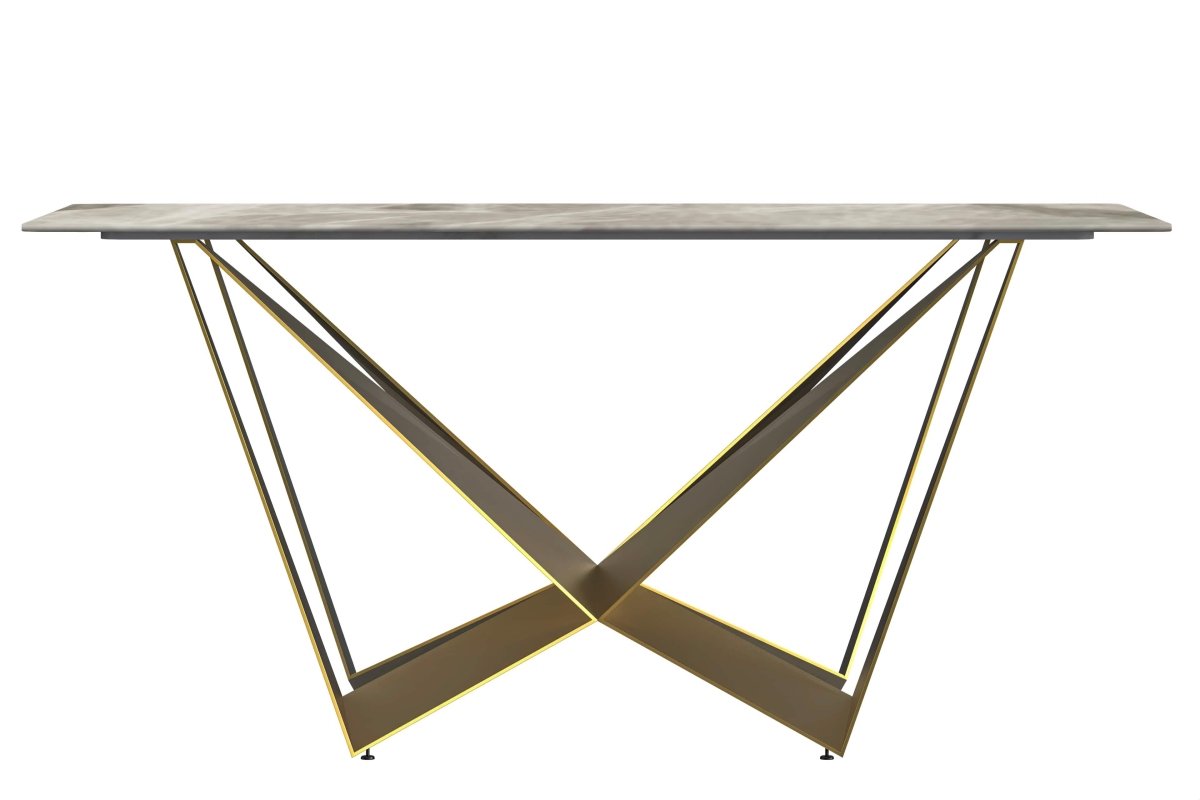 Nuvor Dining Table with Rectangular Sintered Stone/Glass Tabletop and Gold Steel Legs Sintered Stone 62 Inches Wide Deep Grey Dining Table Leisuremod
