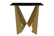 Nuvor Dining Table with Rectangular Sintered Stone/Glass Tabletop and Gold Steel Legs Sintered Stone 62 Inches Wide Deep Grey Dining Table Leisuremod
