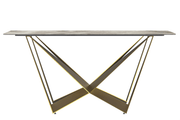 Nuvor Dining Table with Rectangular Sintered Stone/Glass Tabletop and Gold Steel Legs Sintered Stone 55 Inches Wide White Grey Dining Table Leisuremod