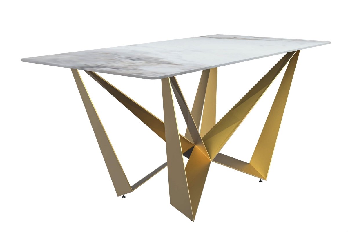 Nuvor Dining Table with Rectangular Sintered Stone/Glass Tabletop and Gold Steel Legs Sintered Stone 62 Inches Wide Deep Grey Dining Table Leisuremod