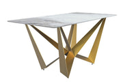 Nuvor Dining Table with Rectangular Sintered Stone/Glass Tabletop and Gold Steel Legs Sintered Stone 62 Inches Wide Deep Grey Dining Table Leisuremod