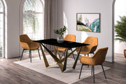 Nuvor Dining Table with Rectangular Sintered Stone/Glass Tabletop and Gold Steel Legs Sintered Stone 62 Inches Wide Deep Grey Dining Table Leisuremod
