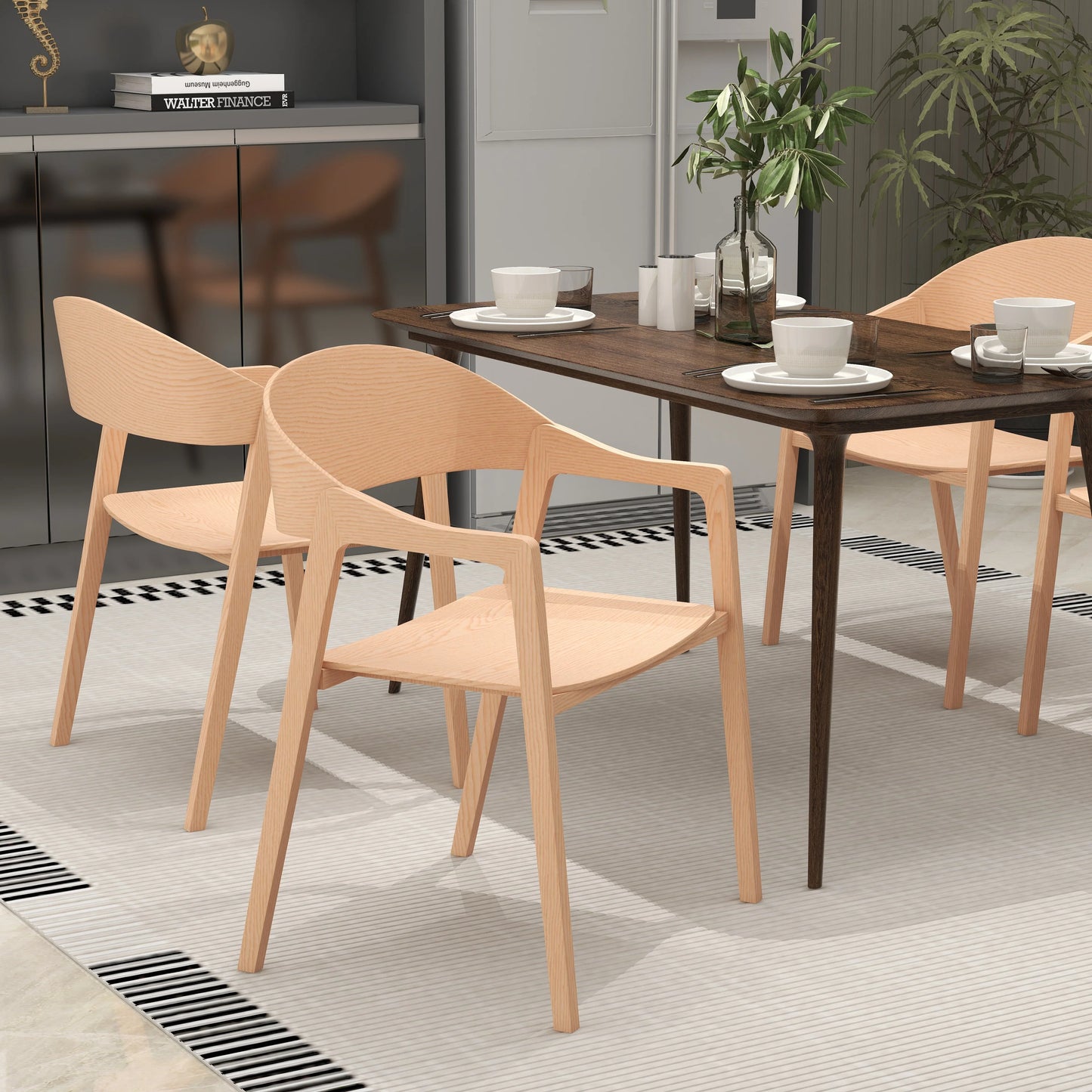 Rivo Dining Chairs in Sturdy Oak Wood with Open Back Design and Armrests - Elax Furniture