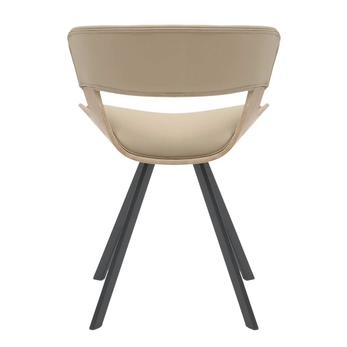 Nymia Upholstered Dining Chair With Saddle Seat Design and Iron Legs Washed Walnut Taupe Dining Chair Leisuremod