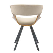 Nymia Upholstered Dining Chair With Saddle Seat Design and Iron Legs Walnut Light Brown Velvet Dining Chair Leisuremod