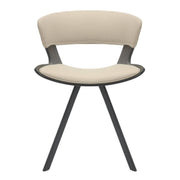 Nymia Upholstered Dining Chair With Saddle Seat Design and Iron Legs Dark Walnut Light Taupe Dining Chair Leisuremod