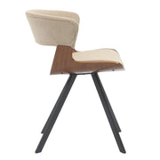 Nymia Upholstered Dining Chair With Saddle Seat Design and Iron Legs Walnut Light Brown Velvet Dining Chair Leisuremod