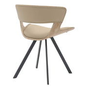 Nymia Upholstered Dining Chair With Saddle Seat Design and Iron Legs Washed Walnut Taupe Dining Chair Leisuremod