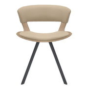 Nymia Upholstered Dining Chair With Saddle Seat Design and Iron Legs Washed Walnut Taupe Dining Chair Leisuremod