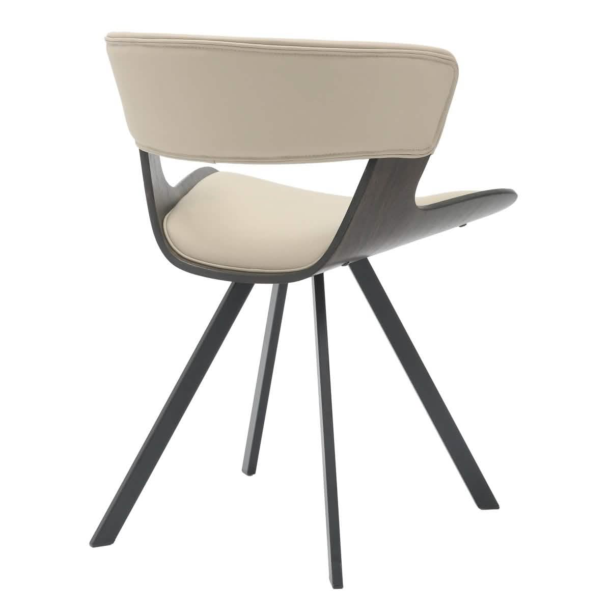 Nymia Upholstered Dining Chair With Saddle Seat Design and Iron Legs Dark Walnut Light Taupe Dining Chair Leisuremod