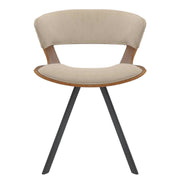 Nymia Upholstered Dining Chair With Saddle Seat Design and Iron Legs Walnut Light Brown Velvet Dining Chair Leisuremod