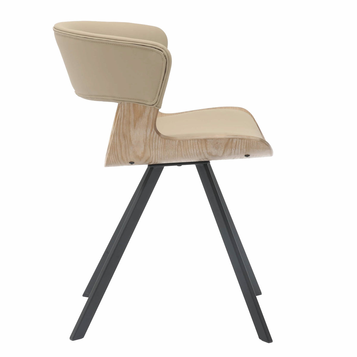 Nymia Upholstered Dining Chair With Saddle Seat Design and Iron Legs Washed Walnut Taupe Dining Chair Leisuremod
