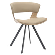 Nymia Upholstered Dining Chair With Saddle Seat Design and Iron Legs Washed Walnut Taupe Dining Chair Leisuremod