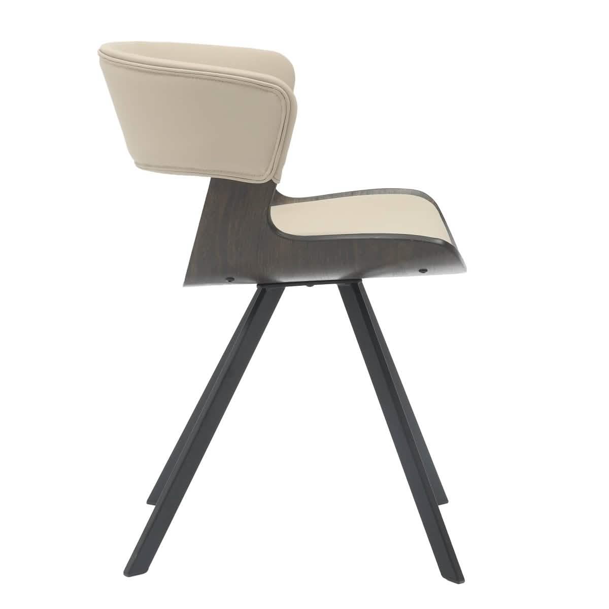 Nymia Upholstered Dining Chair With Saddle Seat Design and Iron Legs Dark Walnut Light Taupe Dining Chair Leisuremod