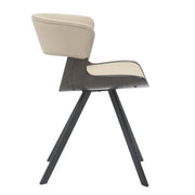 Nymia Upholstered Dining Chair With Saddle Seat Design and Iron Legs Dark Walnut Light Taupe Dining Chair Leisuremod