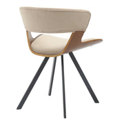 Nymia Upholstered Dining Chair With Saddle Seat Design and Iron Legs Walnut Light Brown Velvet Dining Chair Leisuremod