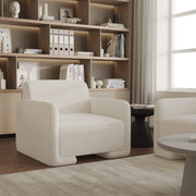 Nyta Accent Chair Upholstered in Linen/Boucle with Pine Wood Frame White Boucle Sofa Leisuremod