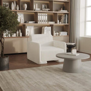 Nyta Accent Chair Upholstered in Linen/Boucle with Pine Wood Frame White Boucle Sofa Leisuremod