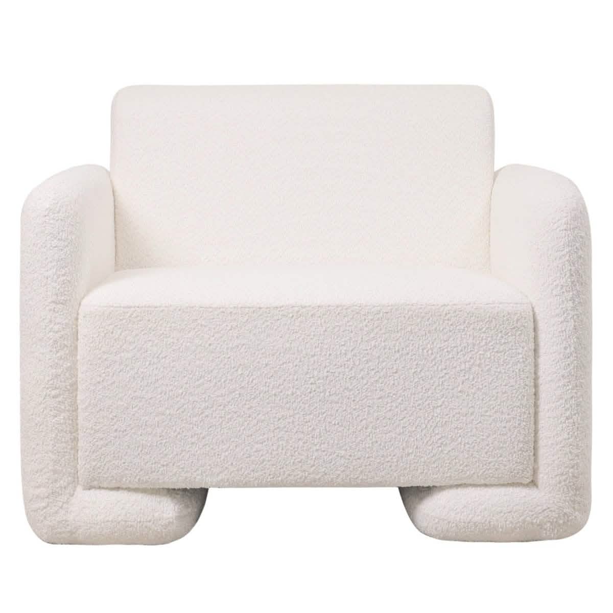 Nyta Accent Chair Upholstered in Linen/Boucle with Pine Wood Frame White Boucle Sofa Leisuremod