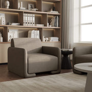 Nyta Accent Chair Upholstered in Linen/Boucle with Pine Wood Frame Grey Linen Sofa Leisuremod