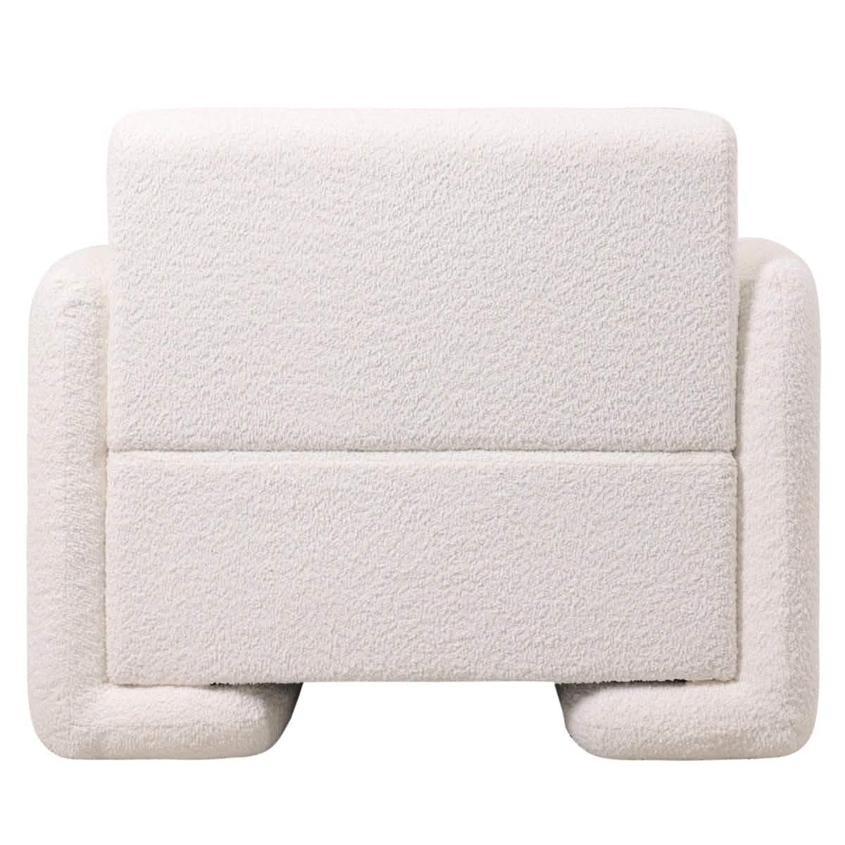 Nyta Accent Chair Upholstered in Linen/Boucle with Pine Wood Frame White Boucle Sofa Leisuremod