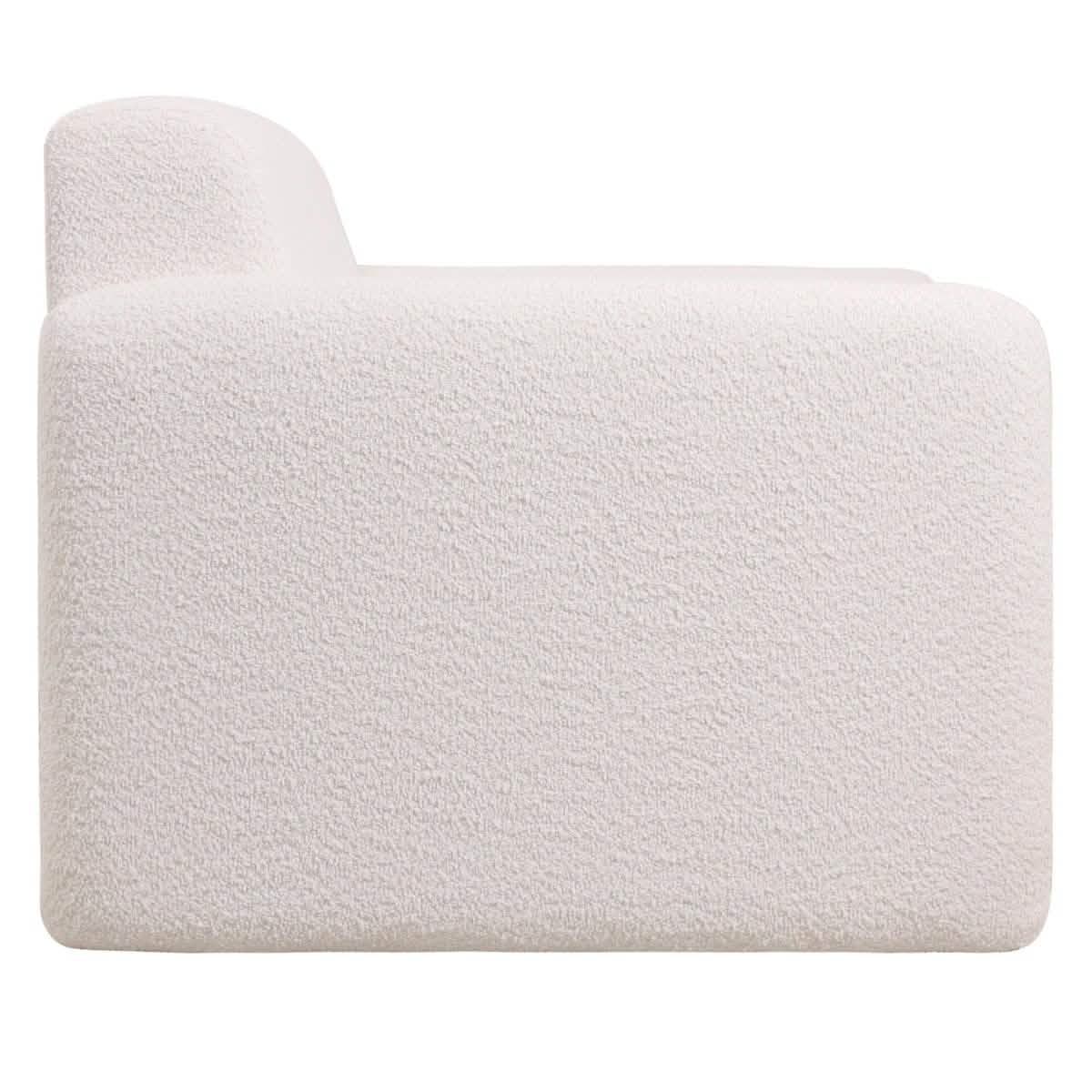 Nyta Accent Chair Upholstered in Linen/Boucle with Pine Wood Frame White Boucle Sofa Leisuremod