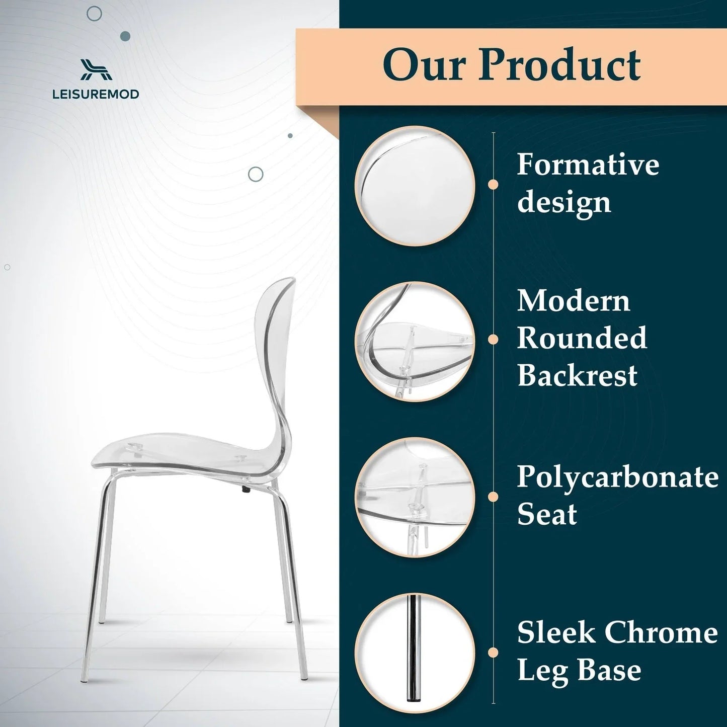 Oyster Modern Dining Side Chair with Chrome Legs - Elax Furniture