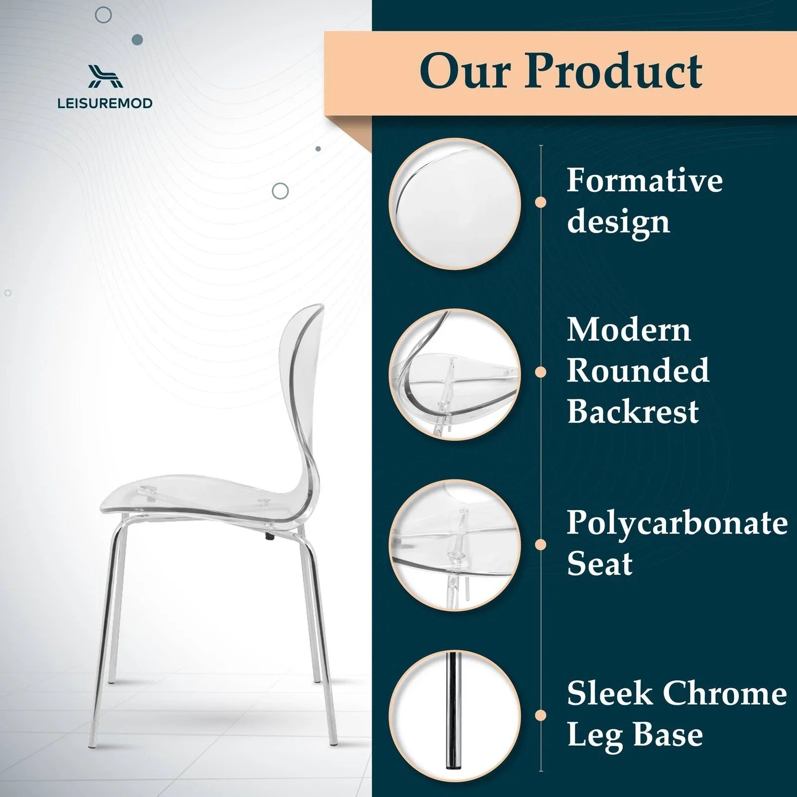 Oyster Modern Dining Side Chair with Chrome Legs - Elax Furniture