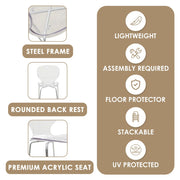 Oyster Mid-Century Modern Acrylic Barstool with Steel Frame in Chrome Finish Set of 2 - Elax Furniture